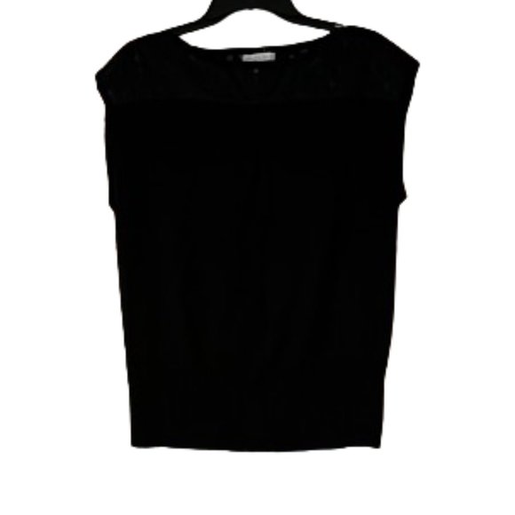 New York & Company Black Cap Sleeve Sweater with Floral Sheer Overlay at Top - M - Picture 4 of 6